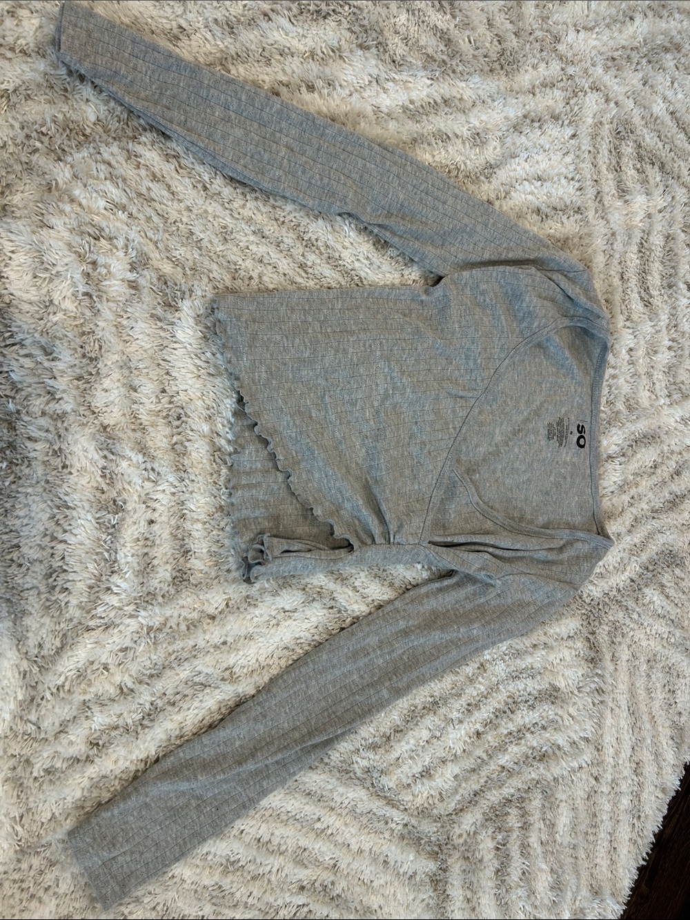 Gray Long Sleeve Tie-Front Ribbed Top - Women